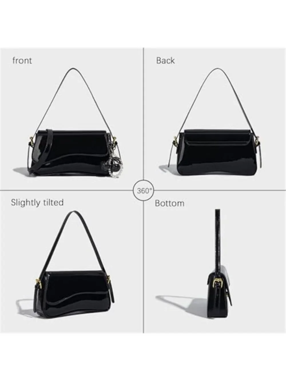Black Patent Leather Cherry Shoulder Bag Y2K Hobo Purse for Women Retro